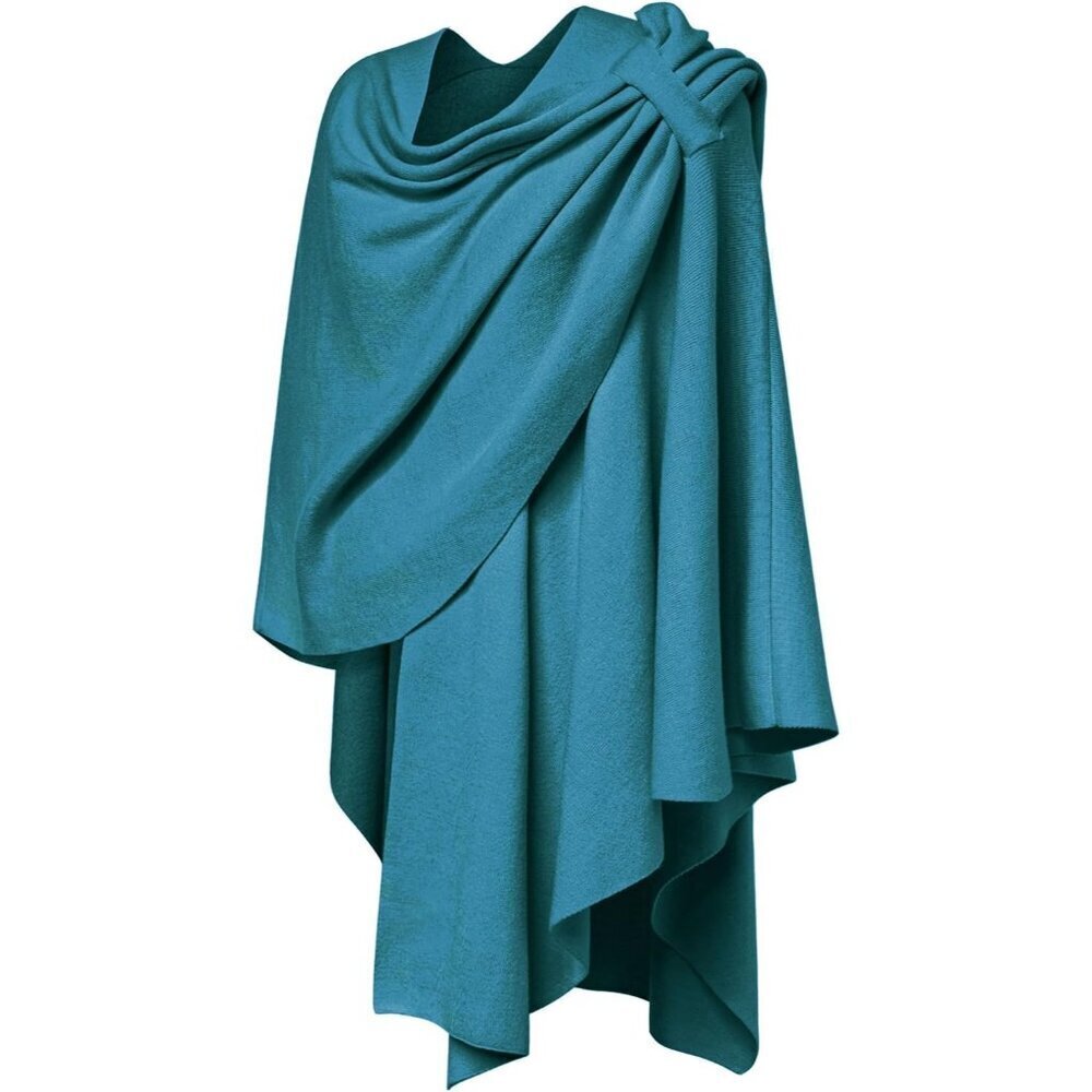 Women's 1-dark Cyan Cross Front Poncho Sweater Wrap Knitted Elegant Shawls Cape - Picture 5 of 6